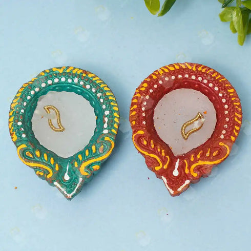 Clay Colorful Diwali Diya Set of 2